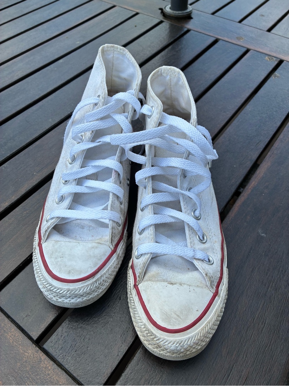 Converse All Star White Canvas High-Top Sneakers with Red Trim